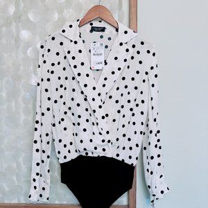 Zara Polk Dot Bodysuit Blouse NWT